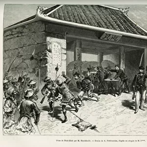 The capture of Ninh Binh by Mr. Hautefeuille, chief of the French armed forces in the province, against the insurrectional troops of Son Tay, drawing by A. Ferdinandus, to illustrate the story of Mr