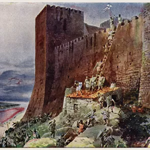 Capture of Santarem, Portugal, 1147 (colour litho)