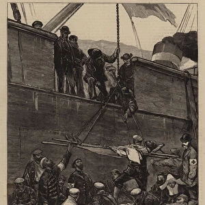 The Carlist War in Spain, Embarkation of Disabled Carlists on Board the "Somorrostro, "chartered by the English Society for aiding the Spanish Sick and Wounded (engraving)