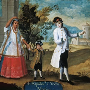 Castes, from a Spanish father and an Indian mother with a mixed child - serie of painting