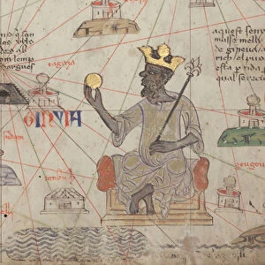 Detail from the Catalan Atlas, Sheet 6, showing Mansa Musa enthroned