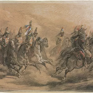 Cavalry Charge, c. 1840 (black, red, yellow, blue and white chalk)