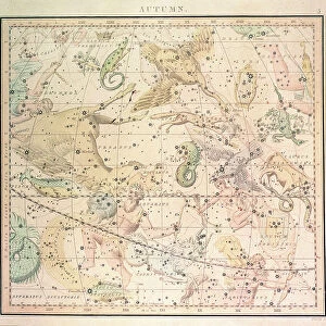 Celestial chart: Autumn, showing signs of the zodiac and positions of the stars (engraving)
