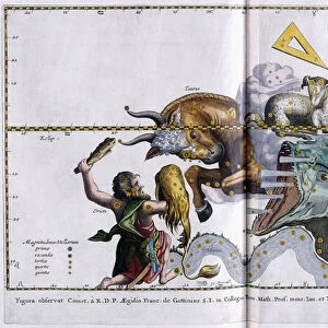 Celestial map of the constellations: Orion, Taurus, Aries and Pisces