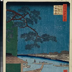 Cent vues celebres d'Edo : The "Pine of Success" and Oumayagashi on the Asakusa River (One Hundred Famous Views of Edo) - Hiroshige, Utagawa (1797-1858) - 1856-1858 - Colour woodcut - State Hermitage, St. Petersburg