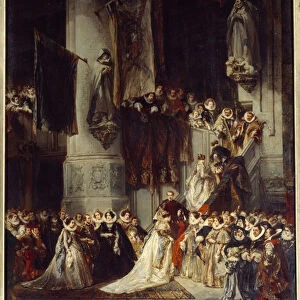 A ceremony in the Church of Delft. Painting depicting a wedding in Holland in the 16th