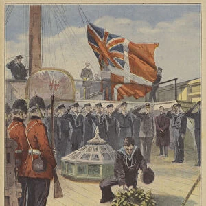 Ceremony commemorating the death of Admiral Lord Nelson on the deck of HMS Victory (colour litho)