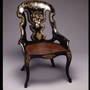 Side chair, 1830-60 (papier-mache, wood, varnish, cane, lacquer, paint