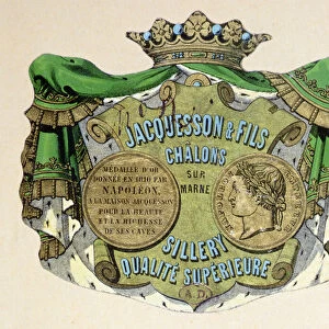 Champagne label for Jacquesson & Fils, Champagne Sillery Marque, mid 19th century (colour litho)