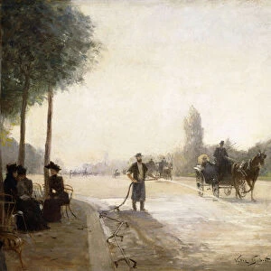 The Champs Elysees, Paris, (oil on panel)