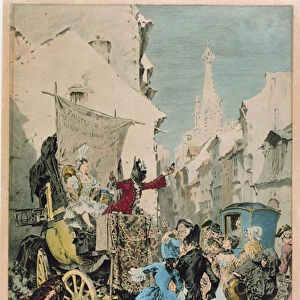 A charlatan selling an elixir of youth, 18th-19th century (coloured engraving)