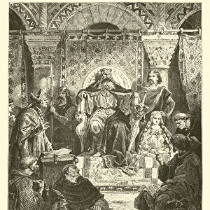 Charlemagne presiding at the School of the Palace (engraving)