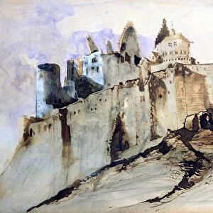 The Chateau of Vianden, 1871 (w / c, pen & ink and wash on paper)