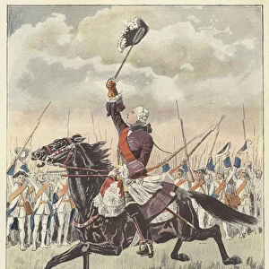 The Chevalier de Levis at the Battle of Sainte-Foy, Quebec, 1760 (colour litho)