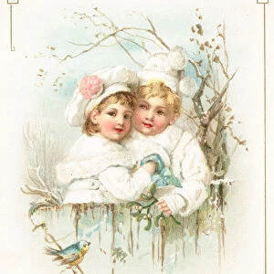 Children Embracing, Christmas Card (chromolitho)