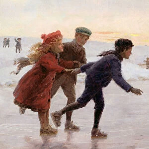 Children Skating (oil on board)