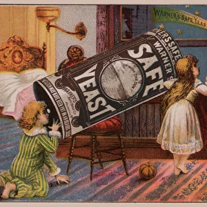 Children watching a comet, advertisement for Warners Safe Yeast (chromolitho)
