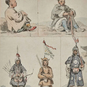 Chinese Soldiers and Civilians, 1793 (Watercolour)