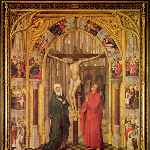 Christ on the Cross, with the Virgin Mary and Saint John under an archway with Gothic