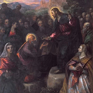 Christ Delivering the Keys to St. Peter with St. Jacinta and St. Justina of Padua