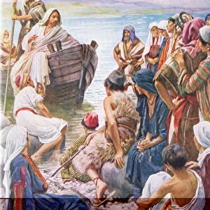 Christ preaching from the boat, illustration from Harold Copping Pictures