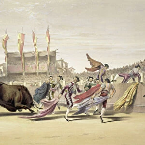 Chulos Playing the Bull, 1865 (colour litho)