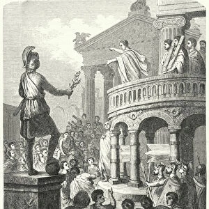 Cicero addressing the people of Rome from the Rostra, 1st Century BC (engraving)