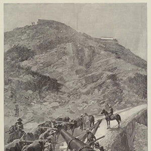 The Civil War in Chile, hauling a 21-Ton Armstrong Gun up to Fort Valdivia, Valparaiso (engraving)