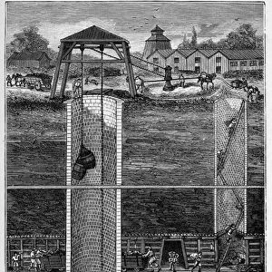 Coal mines in the 19th Century - Mining of coal mines in the 19th century - Engraving in
