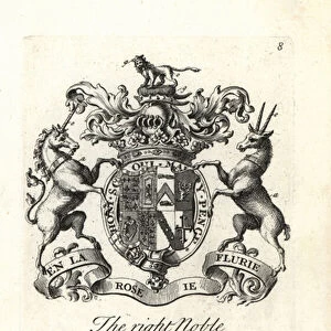 Coat of arms and crest of the right noble Charles Lenos or Charles Lennox, 1st Duke of Richmond, 1672-1723