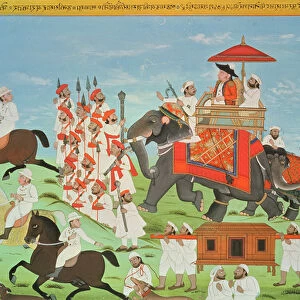 Colonel James Tod travelling by elephant through Rajasthan with his Cavalry and Sepoys