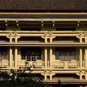 Colonial architecture in Vietnam: Detail of the facade of the Musee Louis Finot, named after the first director of the Ecole Francaise d Extreme Orient, built in 1927 by architect Ernest Hebrard, now the Museum of History of Vietnam. Saigon