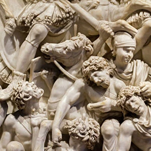 Detail of the colossal sarcophagus with scenes of battle between Romans and Barbarians, so called grand Ludovisi sarcophagus (marble)