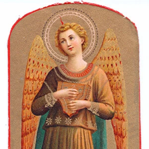 Colour litho print Fra Angelico angel musical instrument, c. 1910