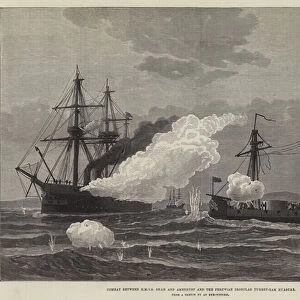 Combat between HMSS Shah and Amethyst and the Peruvian Ironclad Turret-Ram Huascar (engraving)