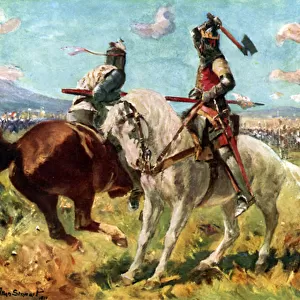 The Combat between King Robert the Bruce and Sir Henry de Bohun at Bannockburn (colour litho)