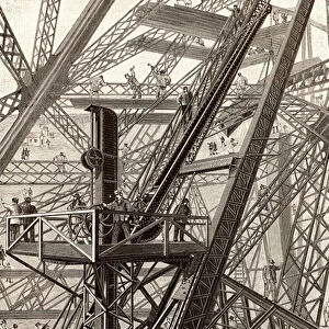 Construction of the Eiffel Tower, Paris, 1887 (engraving)