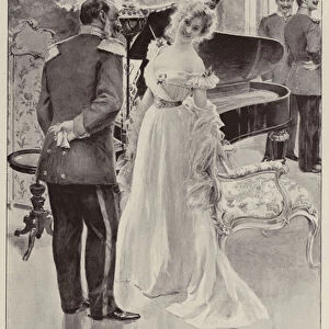 Conversation between a colonel and a young woman (litho)