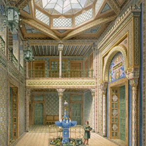 Copula style ceiling, design for the entrance hall to Wilhelma, 1837 (colour litho)