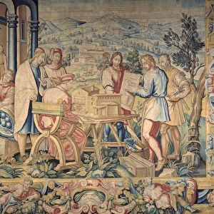 Cosme I de Medicis (Medici) (called The Old or Cosimo il vecchio, 1389-1464) inspecting the model of Badia Fiesolana - c. 1560 (tapestry)