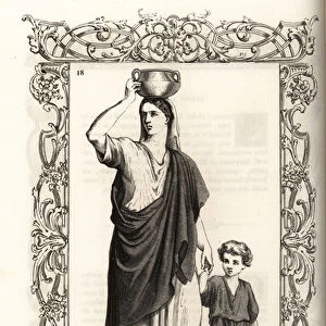 Costume of an ancient Roman plebeian woman. 1859-1860 (engraving)