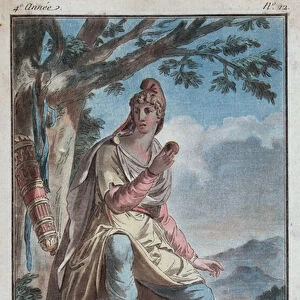 Costume design for Paris as a shepherd on Mount Ida (colour litho)