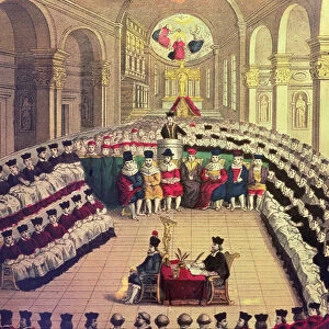 Council of Thirty (1545-47), called by Pope Paul III. First period (coloured engraving)