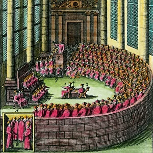 The Council of Trent. Illustration with the description of the members present at