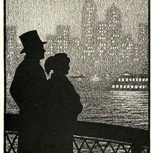 Couple Looking at Manhattan Skyline, 1931 (etching)