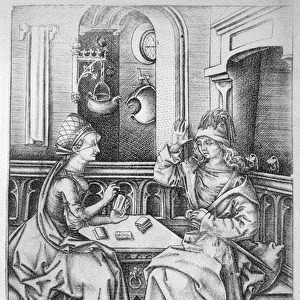 Couple playing cards c. 1500 (engraving)