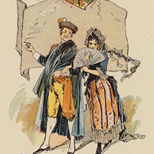 Couple in Spanish costume (colour litho)