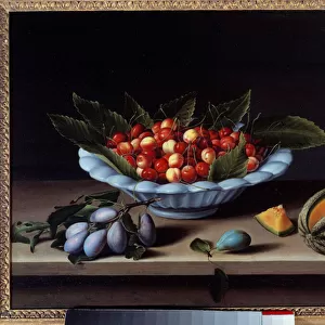 Cup of cherries, plums and melon Painting by Louise Moillon (1610-1696) 1633 Sun