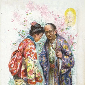 Customary Greeting in Japan, 1907 (colour litho)
