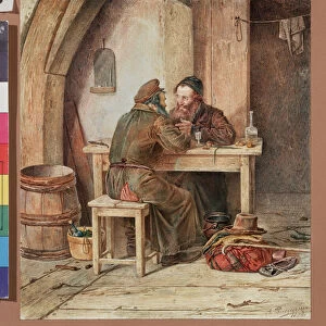 Dans une taverne - In a tavern - Oeuvre de Alexander Antonovich Rizzoni (1836-1902), aquarelle sur papier, 1870 - Art russe, 19e siecle - Regional Art Gallery, Vologda (Russie)